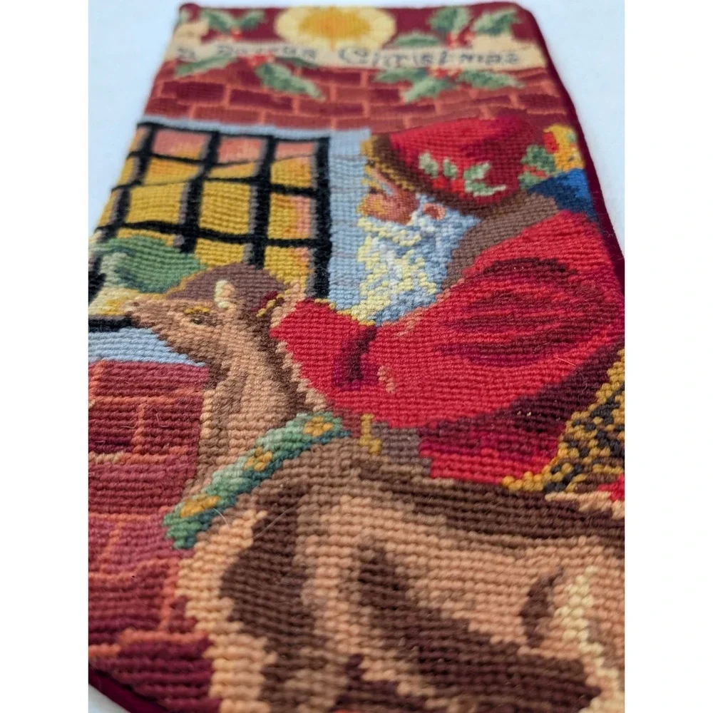 Vintage Needlepoint Stocking Wool Santa 